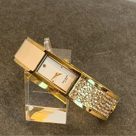 Kate Spade gold tone cream crystal rhinestone bangle watch rectangular face 🇨🇦 - Picture 1 of 14
